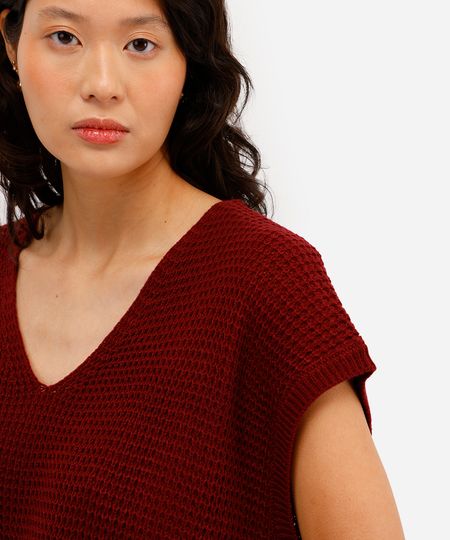 blusa feminina de tricot texturizada vinho GG blusa feminina de tricot texturizada vinho GG