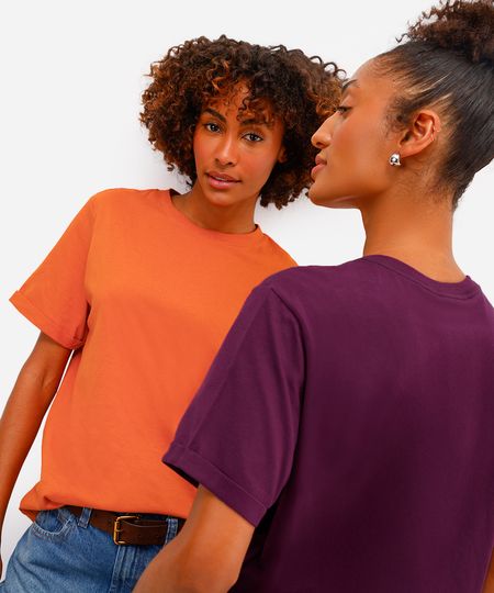 camiseta básica feminina de algodão manga curta laranja P camiseta básica feminina de algodão manga curta laranja P