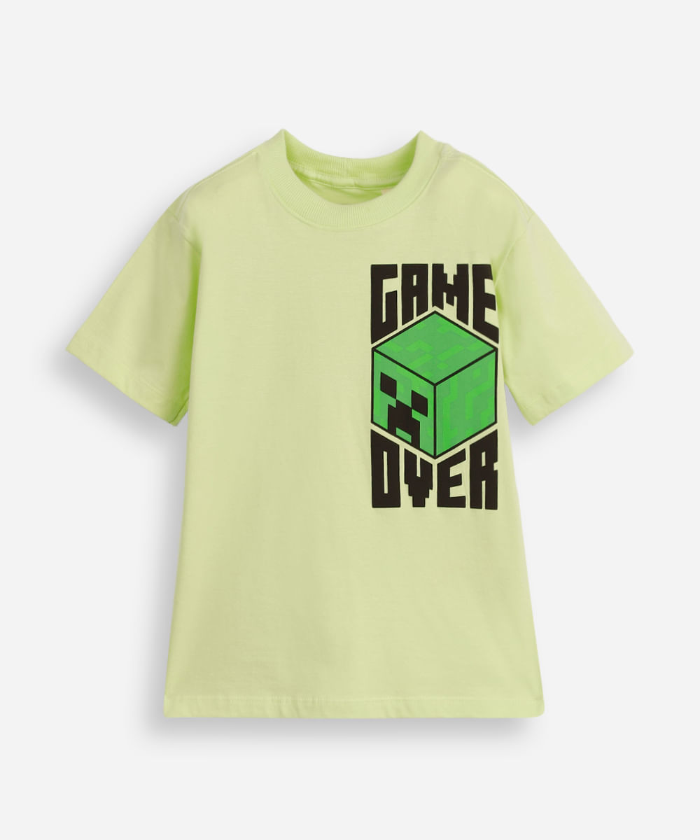 camiseta infantil de algodão minecraft verde