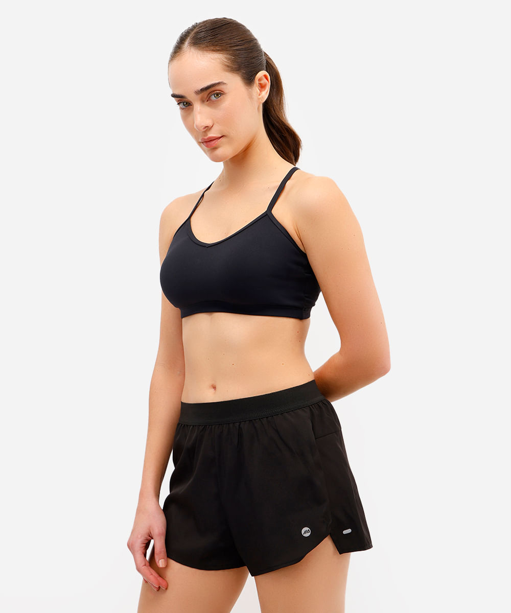 short running feminino esportivo ace cós elástico preto