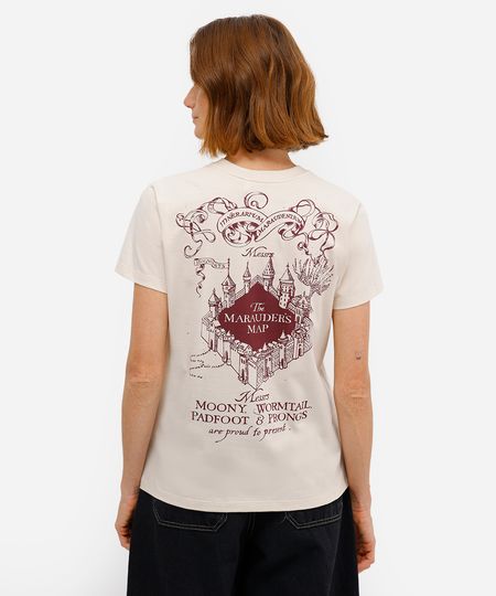 camiseta feminina de algodão harry potter bege M