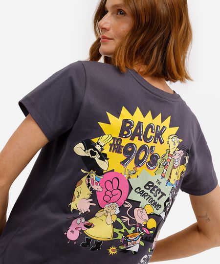 camiseta feminina de algodão estampada cinza M