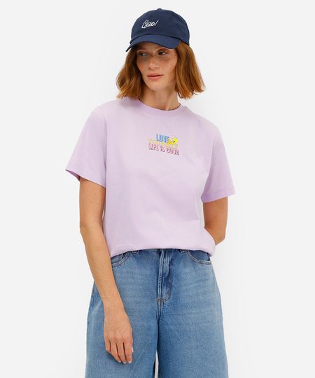 camiseta feminina de algodão piu piu e frajola lilás PP