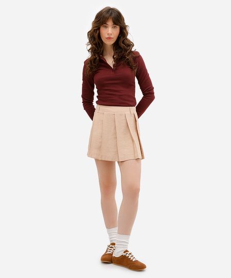 minissaia feminina de viscose com pregas bege 36