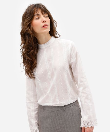 blusa feminina de algodão bordada com renda off white P