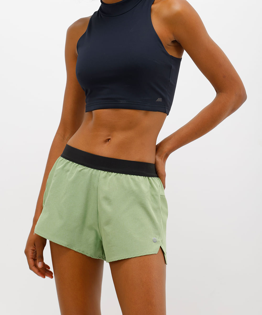 short running feminino esportivo ace cós elástico verde