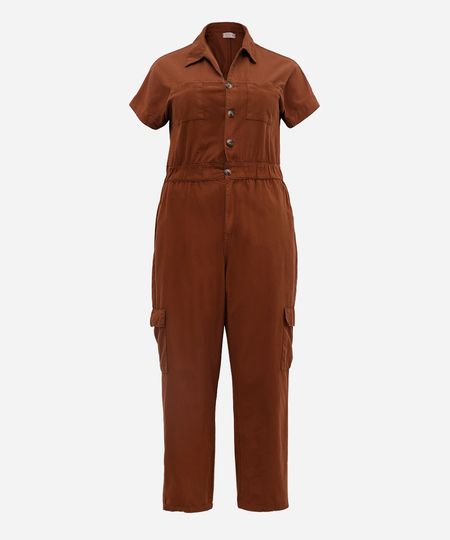 macacão feminino de sarja plus size marrom 50