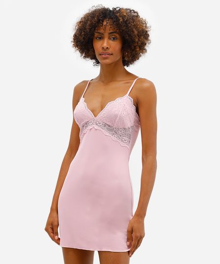 camisola feminina com renda alças finas rosa G camisola feminina com renda alças finas rosa G