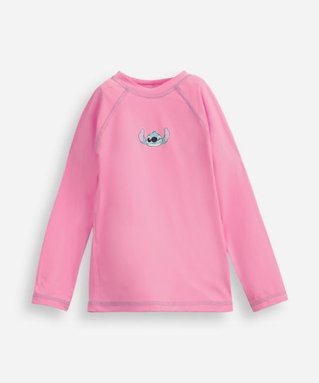 camiseta infantil manga longa proteção uv stitch rosa 10