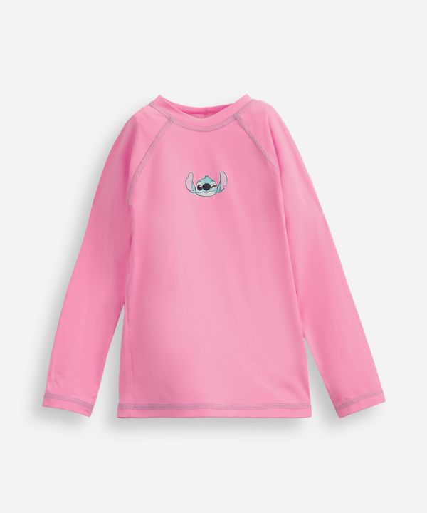 camiseta infantil manga longa proteção uv stitch rosa 12