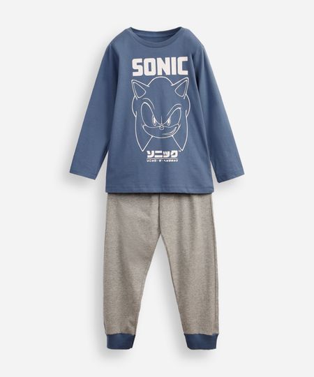 pijama longo infantil de algodão sonic azul 4 pijama longo infantil de algodão sonic azul 4