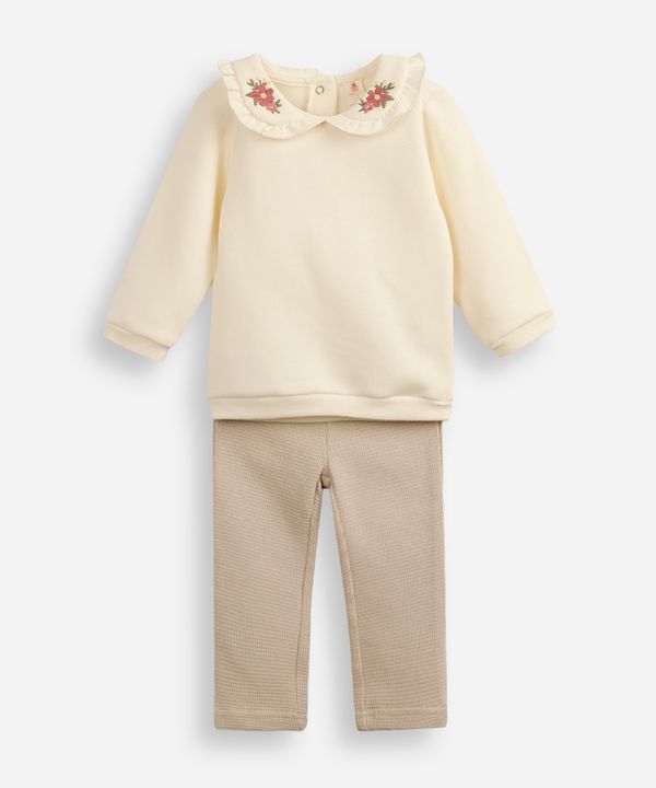 conjunto longo infantil gola peter pan floral off white 6-9