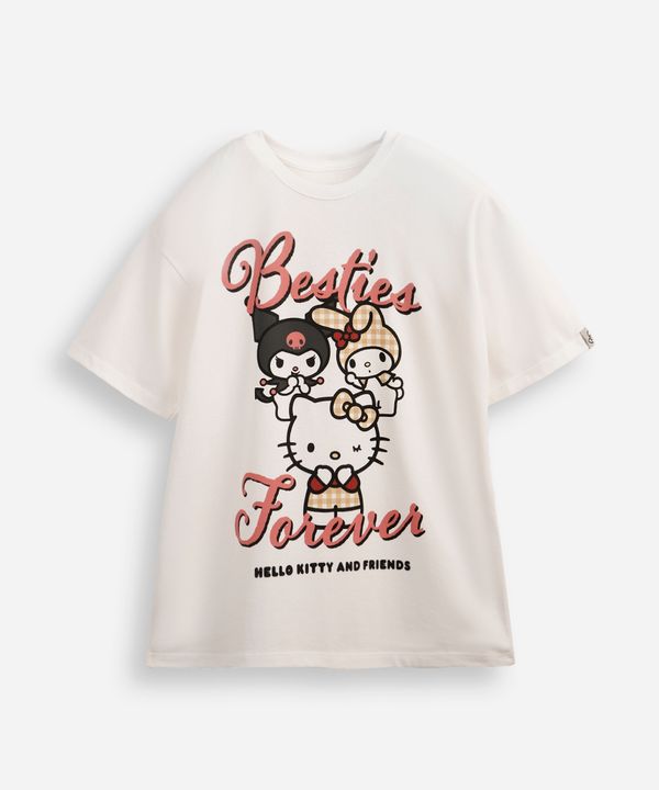 camiseta oversized juvenil de algodão hello kitty e amigos off white 16