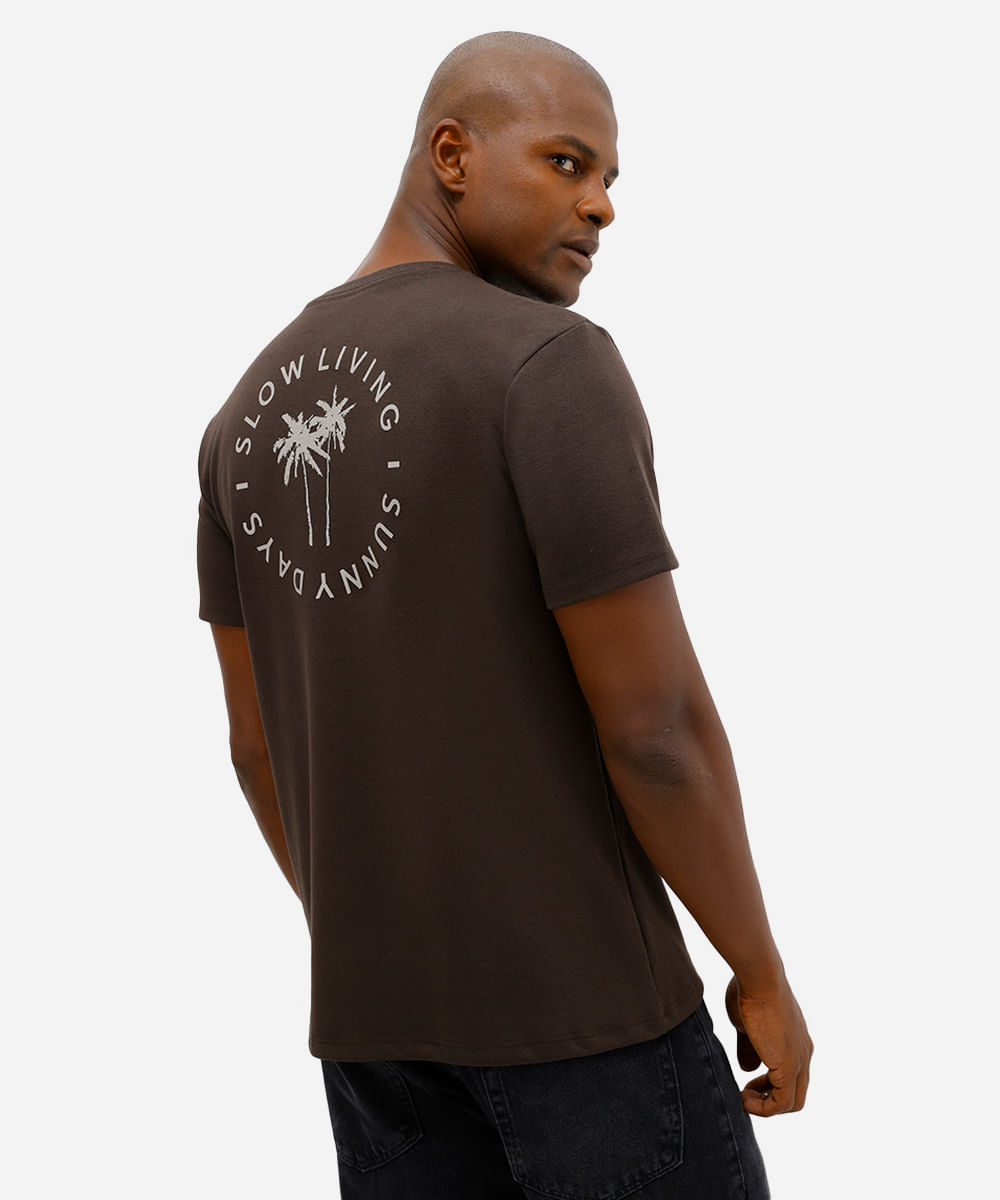 camiseta masculina de algodão manga curta coqueiro marrom