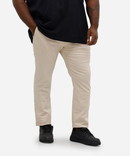 calça carrot masculina de sarja plus size bege 50