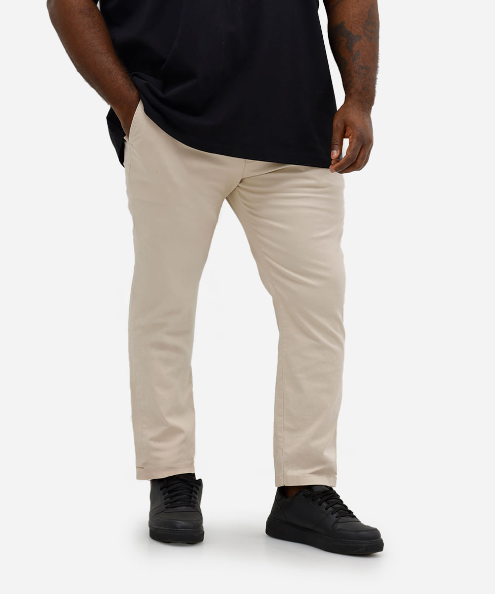 calça carrot masculina de sarja plus size bege