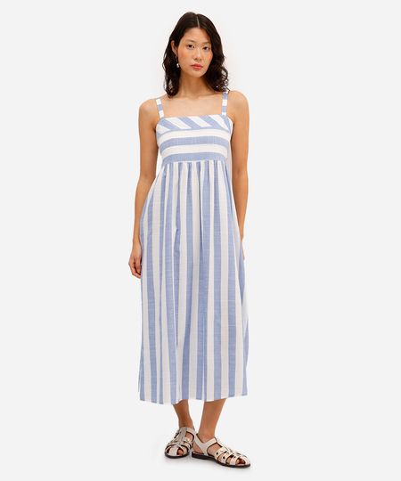 vestido midi feminino com viscose listrado azul PP