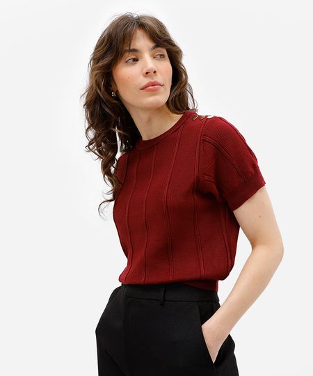 blusa feminina de tricot canelada vinho M