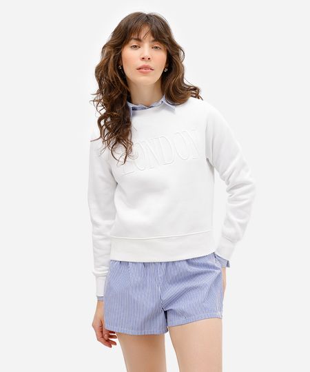 blusão feminino de moletom felpado bordado london off white PP