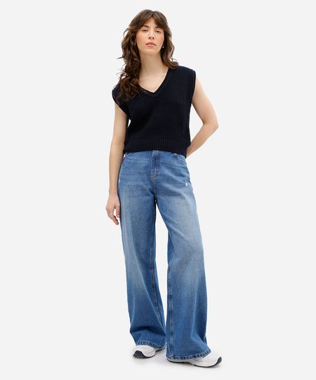calça boyfriend feminina jeans cintura média azul 36