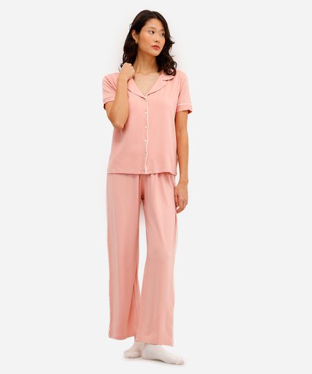 pijama americano feminino de viscose rosa P