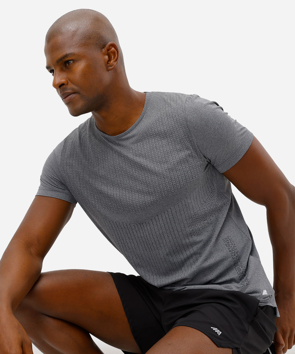 camiseta slim masculina de poliamida esportiva ace estampada cinza