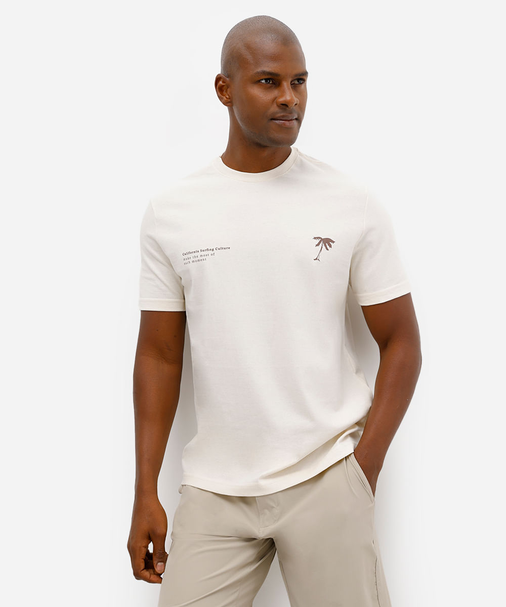 camiseta masculina de algodão estampada bege