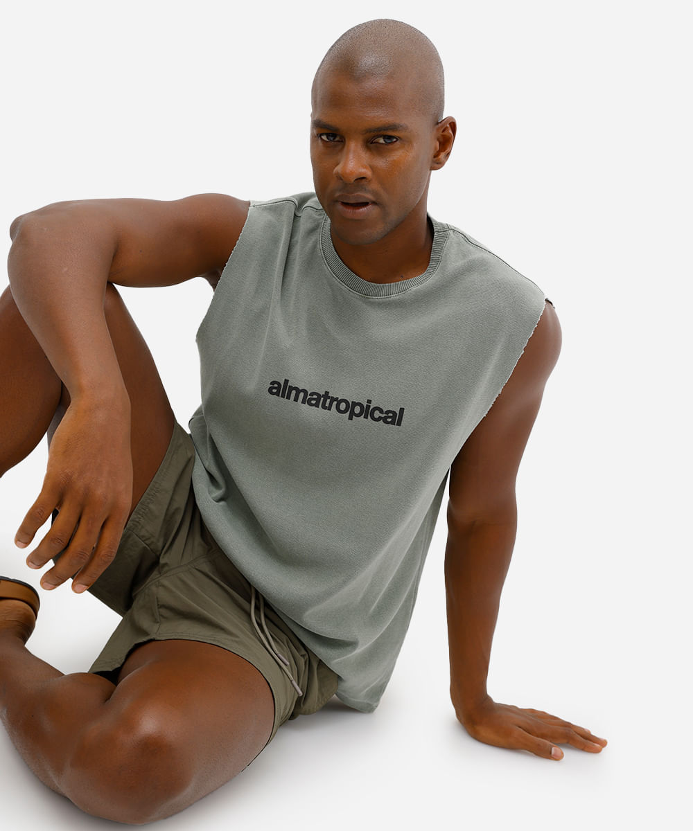 regata machão masculina de algodão estampada verde