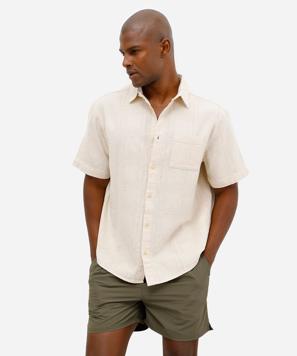 camisa masculina de algodão texturizada off white