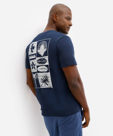 camiseta masculina manga curta estampada azul P camiseta masculina manga curta estampada azul P