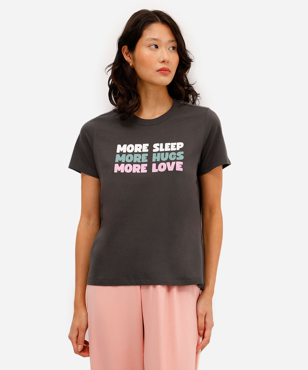 camiseta feminina avulsa de pijama em algodão estampada cinza
