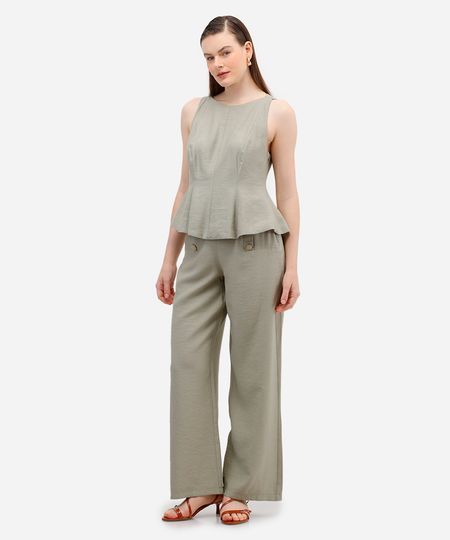 calça wide leg feminina de viscose com botões verde 36