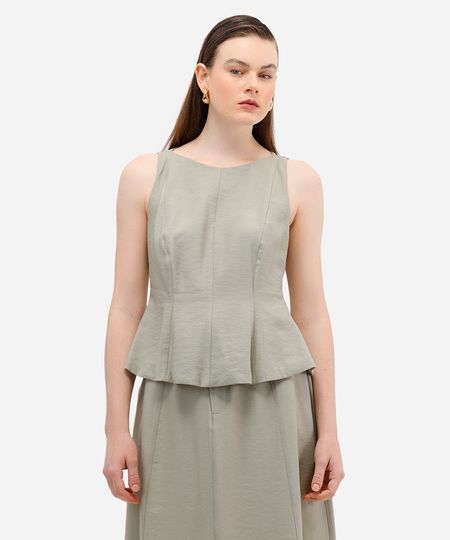 regata peplum feminina de viscose com recortes verde GG regata peplum feminina de viscose com recortes verde GG