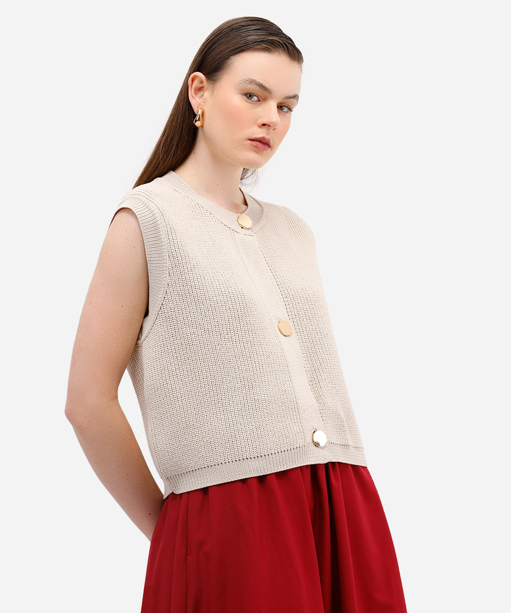 colete feminino de tricot bege