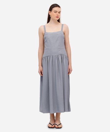 vestido midi feminino de viscose decote quadrado cinza GG vestido midi feminino de viscose decote quadrado cinza GG