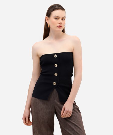 blusa sem alça feminina de tricot com botões preta GG blusa sem alça feminina de tricot com botões preta GG