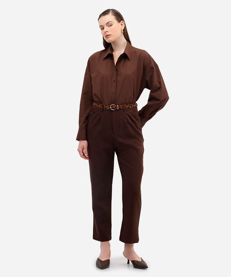 calça de alfaiataria feminina com cinto marrom 42 calça de alfaiataria feminina com cinto marrom 42