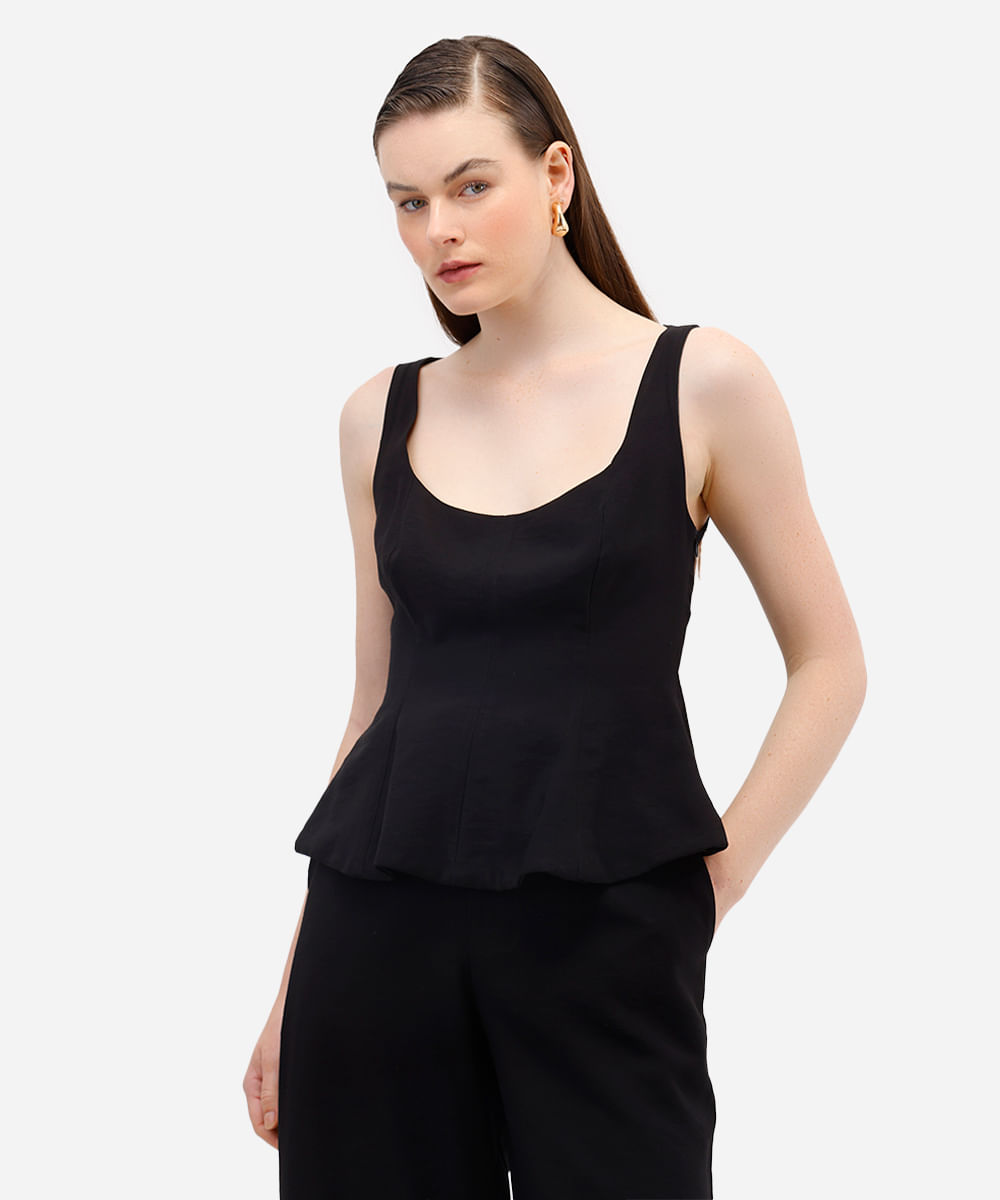 regata peplum feminina de viscose com recortes preta