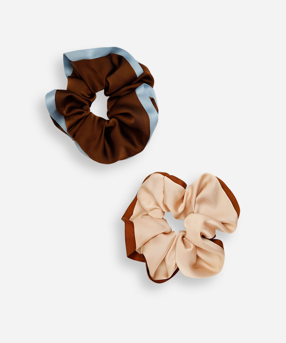 kit de 2 elásticos de cabelo scrunchie feminino acetinado - multicor