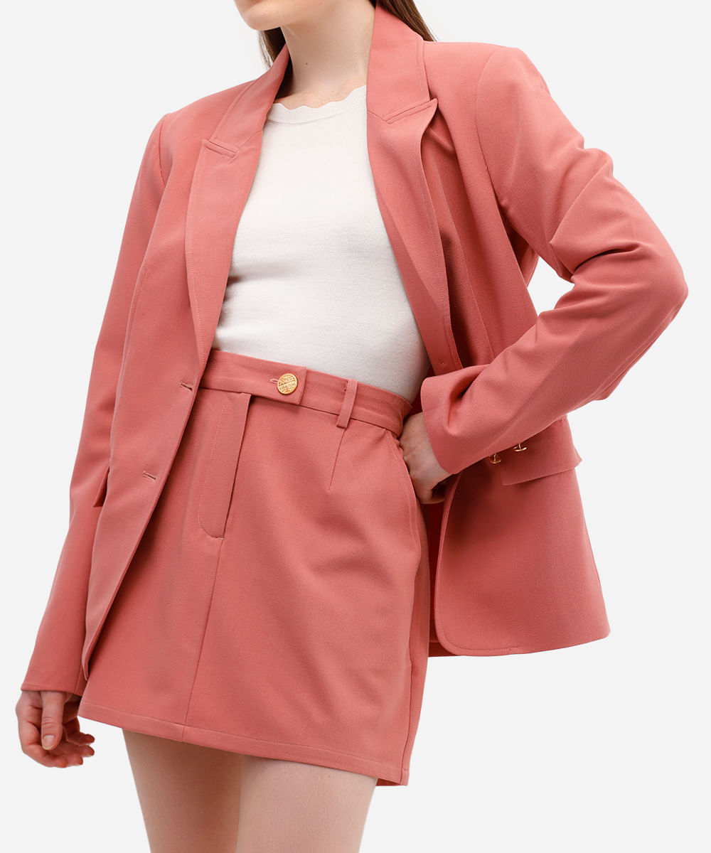 saia curta feminina de alfaiataria texturizada rosa