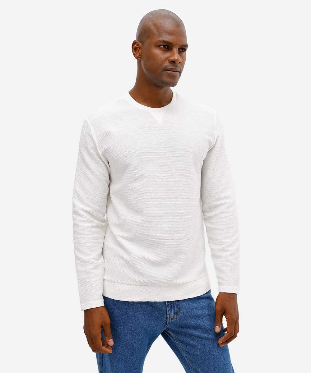 camiseta masculina manga longa texturizada off white