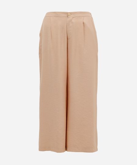 calça de alfaiataria feminina com pregas plus size bege 46