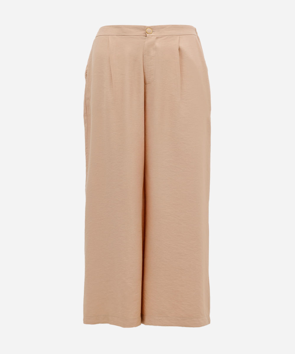 calça de alfaiataria feminina com pregas plus size bege