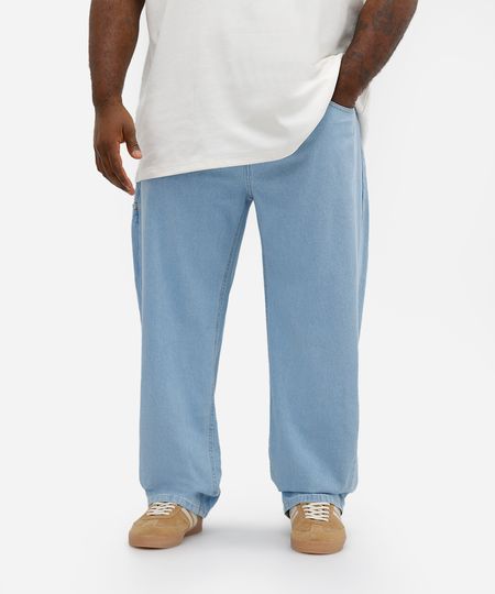 calça skater masculina jeans plus size azul 50