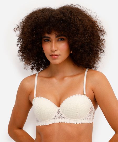 sutiã meia taça com renda alças removíveis off white 46 sutiã meia taça com renda alças removíveis off white 46