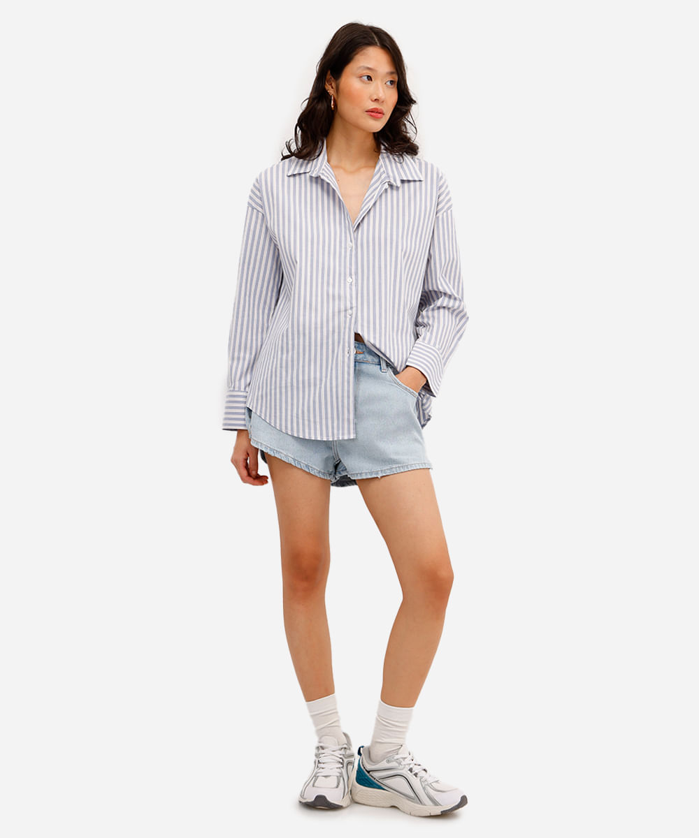 short feminino jeans cintura média azul