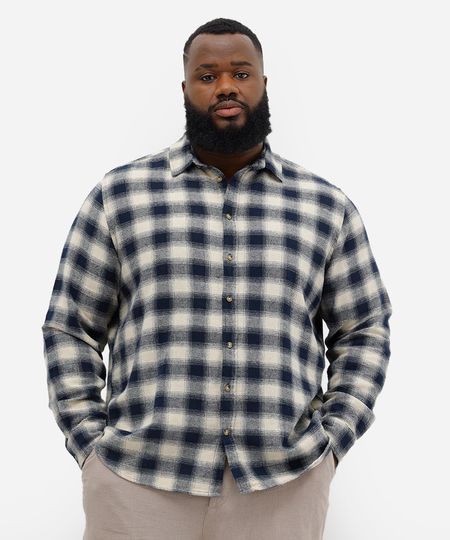 camisa masculina xadrez flanelada plus size azul GG1 camisa masculina xadrez flanelada plus size azul GG1