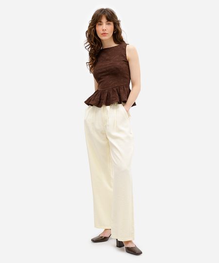 calça wide leg feminina de viscose texturizada amarela 38 calça wide leg feminina de viscose texturizada amarela 38
