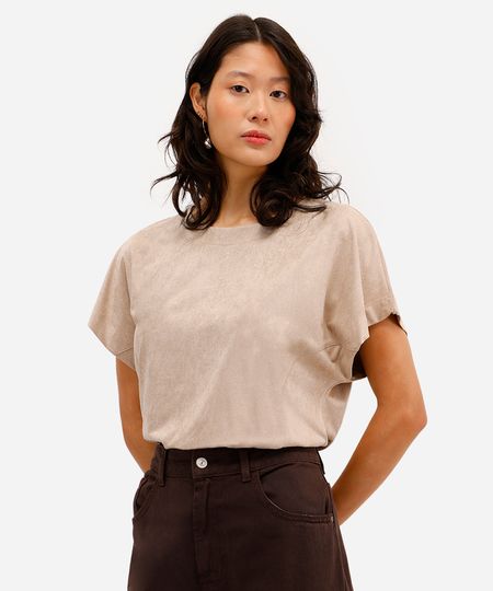 blusa feminina de suede com recorte bege PP