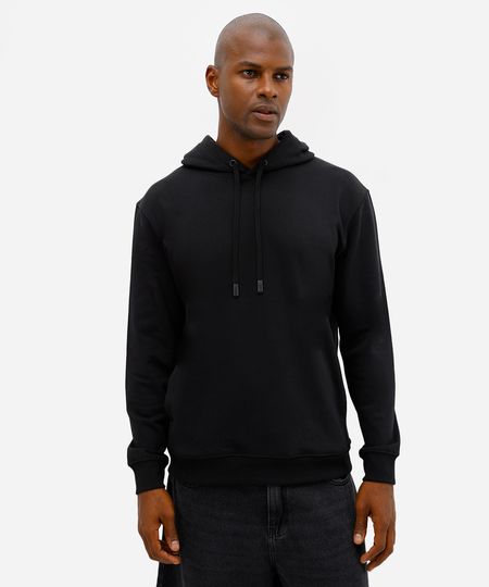 blusão básico masculino de moletom sem felpa com capuz preto P